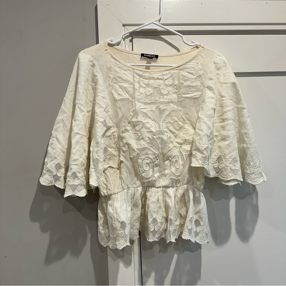 Express Ivory Lace 3/4 Sleeve Bohemian Flowy Top